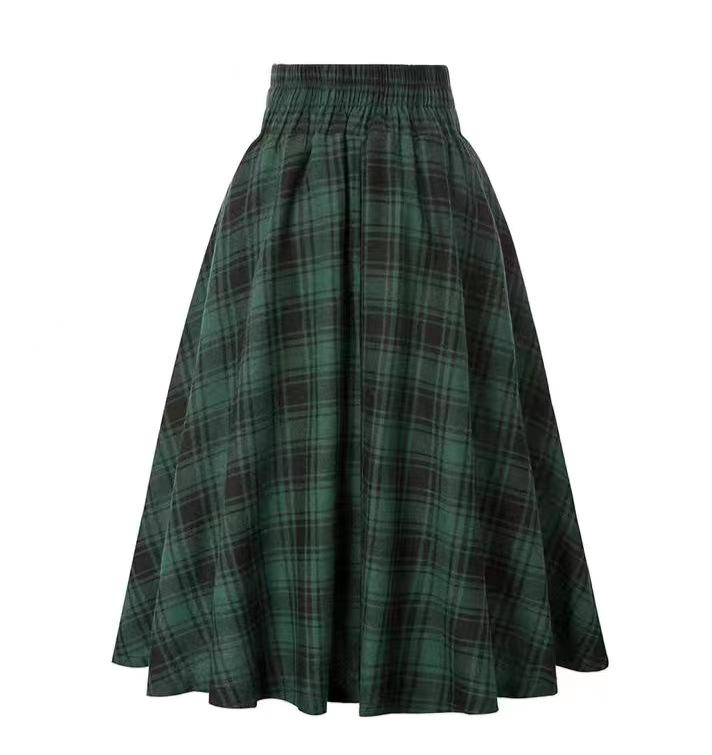 Юбка А-силуэта из фланели в клетку в стиле ретро с высокой талией — облегающая и стильная на осень/зиму