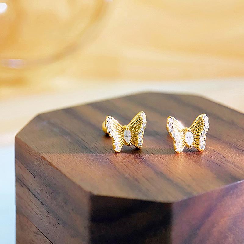 Изысканные маленькие и свежие серьги-бабочки с винтами для женщин, легкие роскошные новые серьги высокого класса