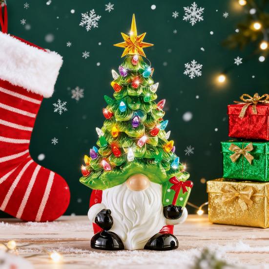 Yousheng Lighted Christmas Gnome Tree 6" Resin Faceless Old Man Christmas Tree with Multicolored Lights for Tabletop Home Room Fireplace Decor