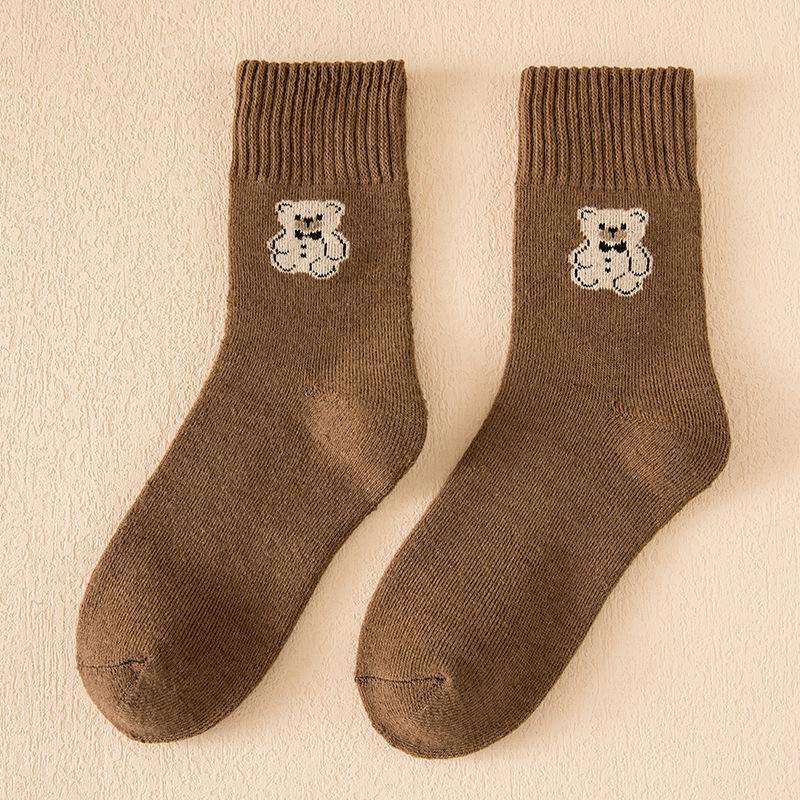 Носки Kawai Bear женские осенне-зимние утолщенные теплые японские женские носки-полуботинки из хлопка в стиле милых девушек