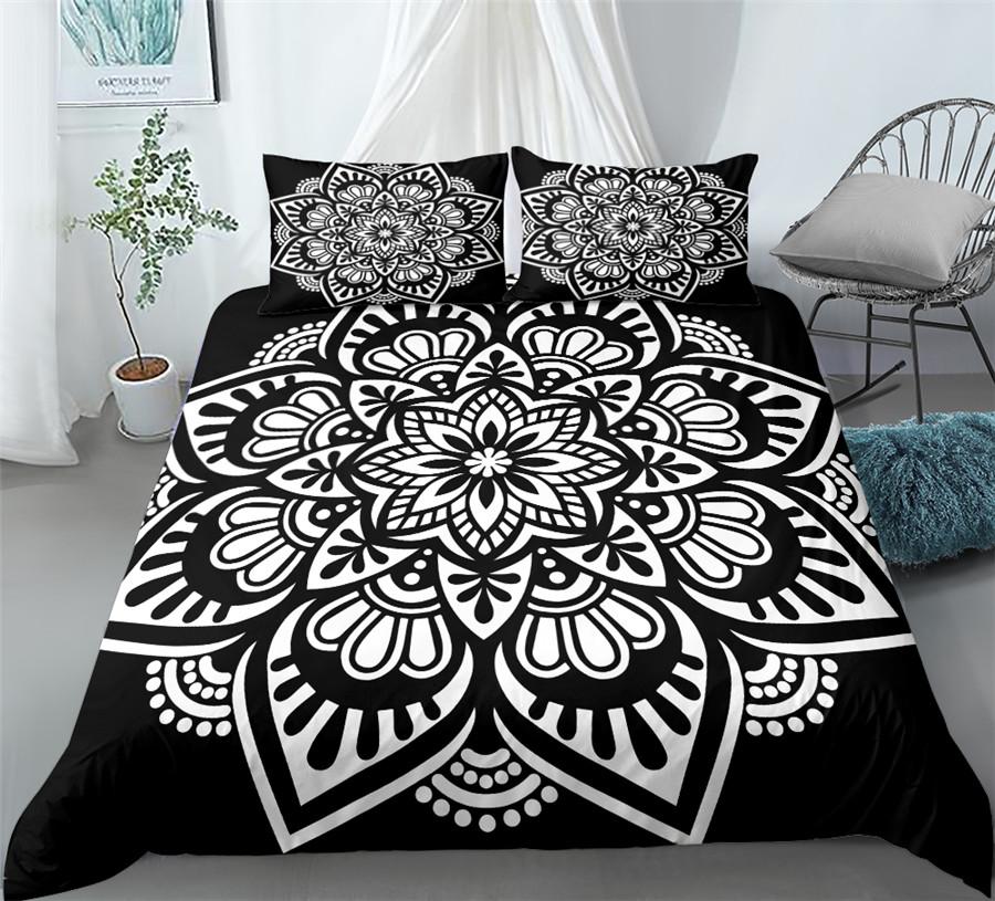 Комплект постельного белья Black Mandala Boho King Queen Double Full Twin Single Size