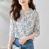 Small Floral Shirt Women's Three-quarter Sleeve Summer National Style Cotton Blouse Shirt
