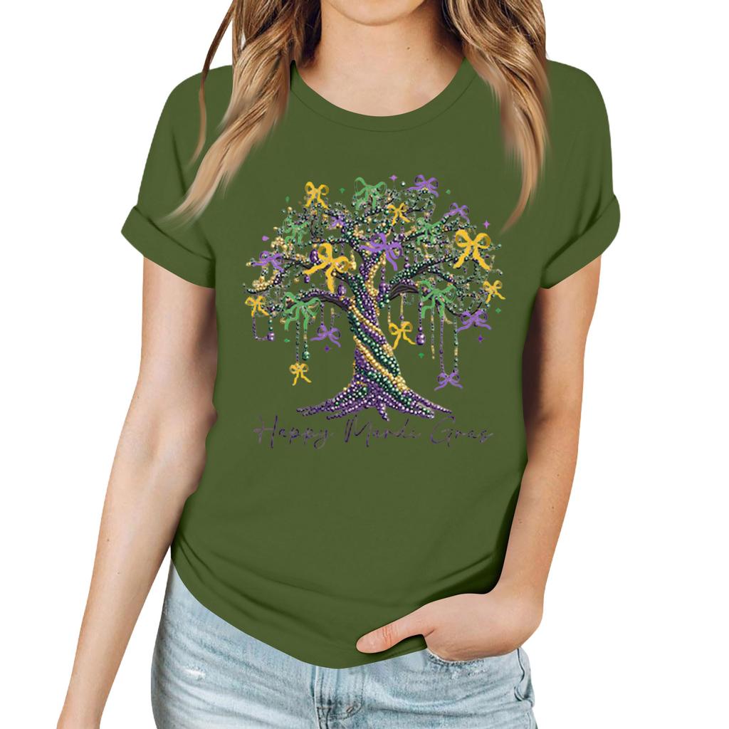 Женская повседневная футболка с карнавальным принтом, пуловер с круглым вырезом, топ с коротким рукавом