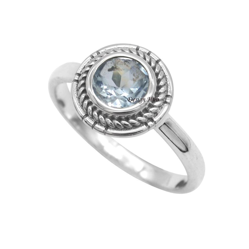 Blue Topaz Gemstone Statement Ring 925 Sterling Silver Jewelry For Christmas Sale