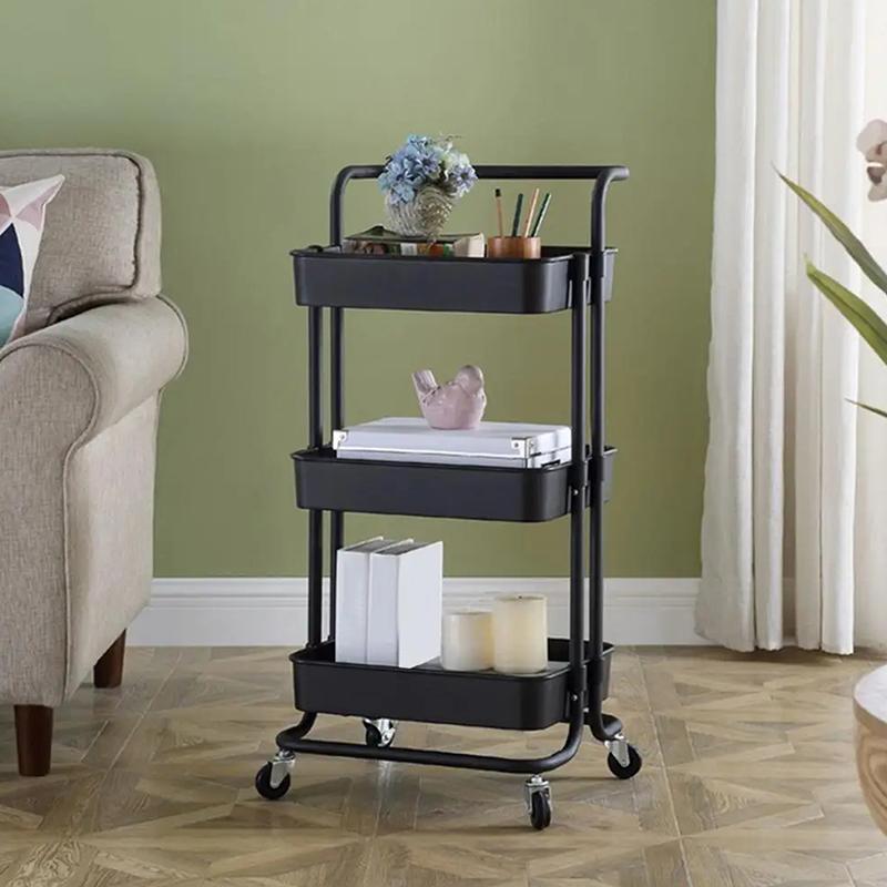 Перекатная тележка на 4 колесах, большая вместимость, высокая грузоподъемность, перекатная тележка для хранения с ручкой, многофункциональные полки для хранения