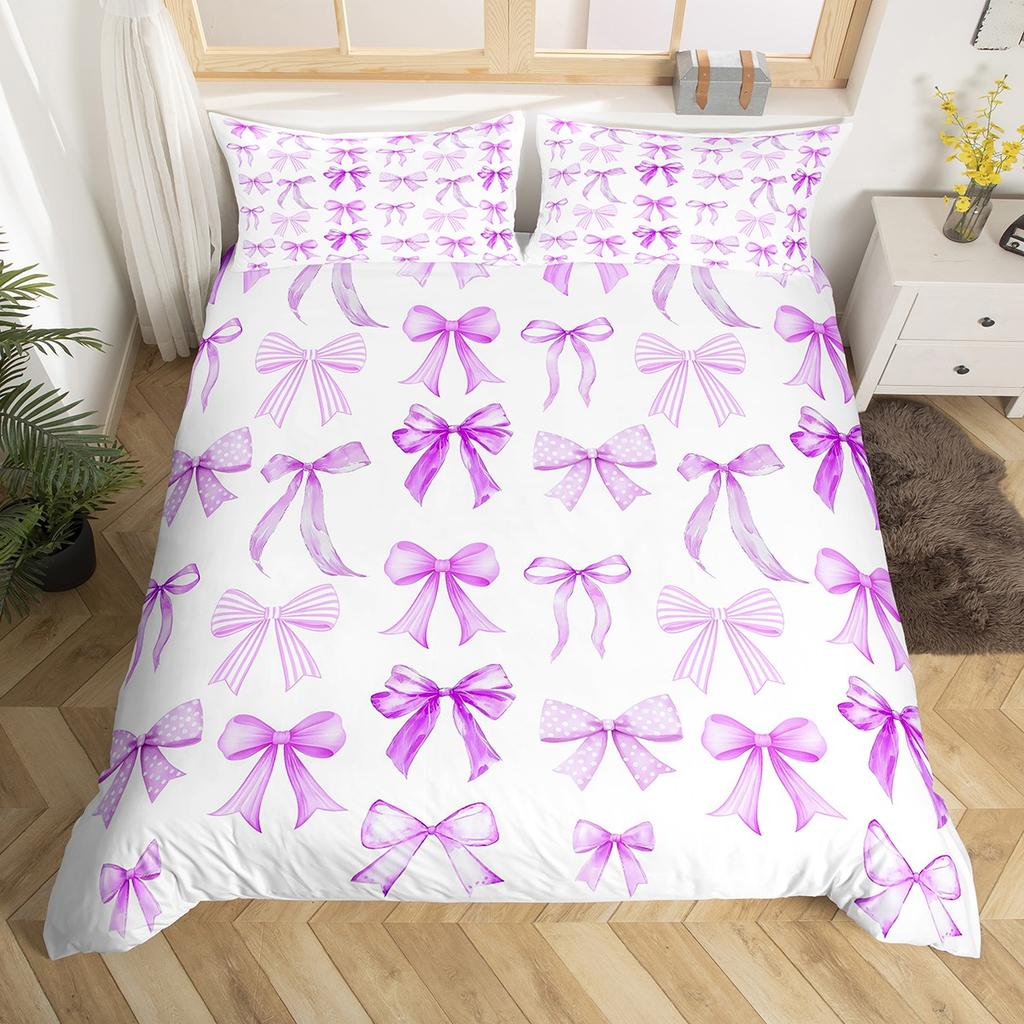 Homewish Девичий розовый комплект пододеяльника с бантом, Кавайный принцессный комплект постельного белья с бантом, Комплект постельного белья в мультяшном стиле с лентами