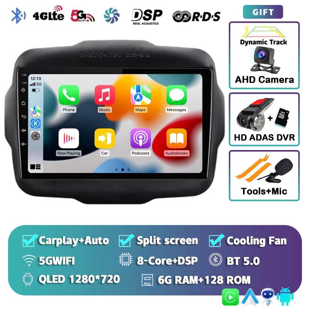 Android 14 Carplay Auto Car Radio For Jeep Renegade 2016-2020 GPS Navigation Multimedia Video Player Autoradio Stereo WIFI+4G BT