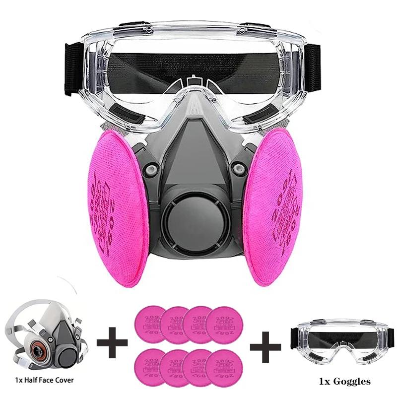 Reusable 6200 Respirator Gas Mask Half Face with 2097 Filter Goggles Sets for Epoxy Dust Paint Organic Vapor Welding Grinding