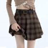 Женская юбка А-силуэта в клетку с высокой посадкой и плиссировкой - Ретро осенне-зимний стиль, Стройнящая, Покрытие бедер, Короткая длина