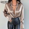 Spring Lapel Satin Single-breasted Long-sleeved Lapel Shirt Sexy Professional Shirt T-shirt Women's Wear