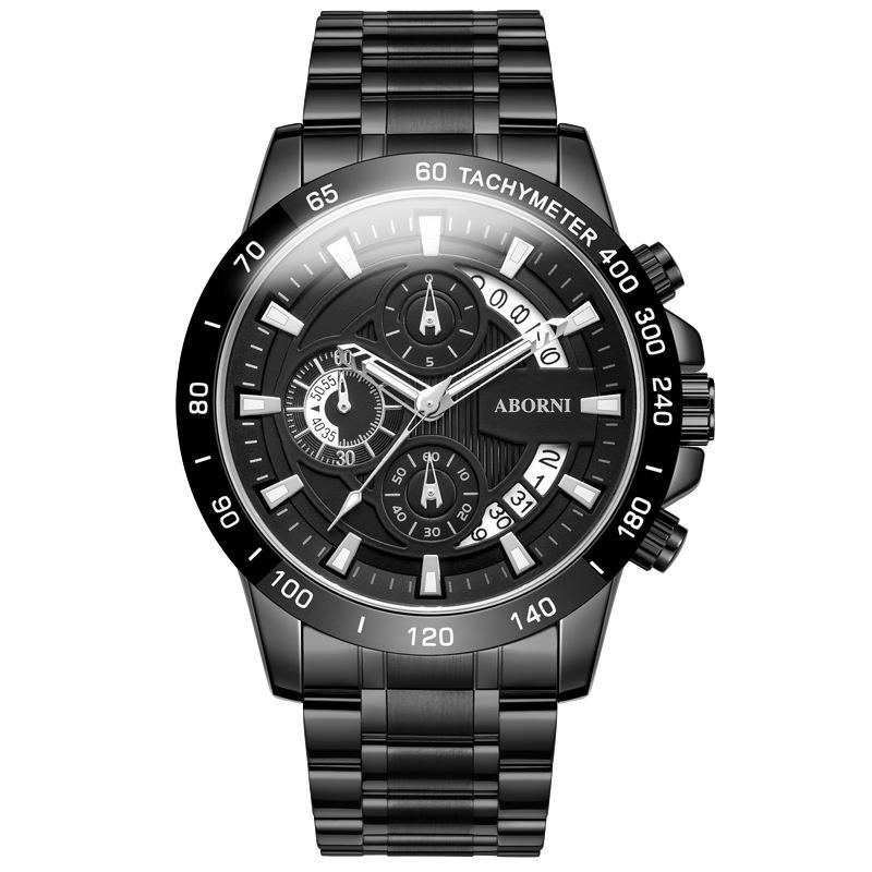 ABORNI WATCH Мужские деловые светящиеся в темноте водонепроницаемые стальные мужские часы с хронографом Кварцевые часы