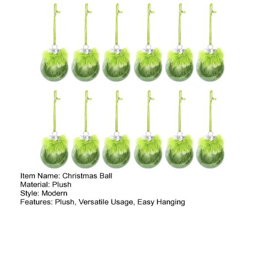 12Pcs/Box Christmas Ball Ornaments with Fuzzy Hair Shatterproof Xmas Tree Decoration Holiday Hanging Pendants