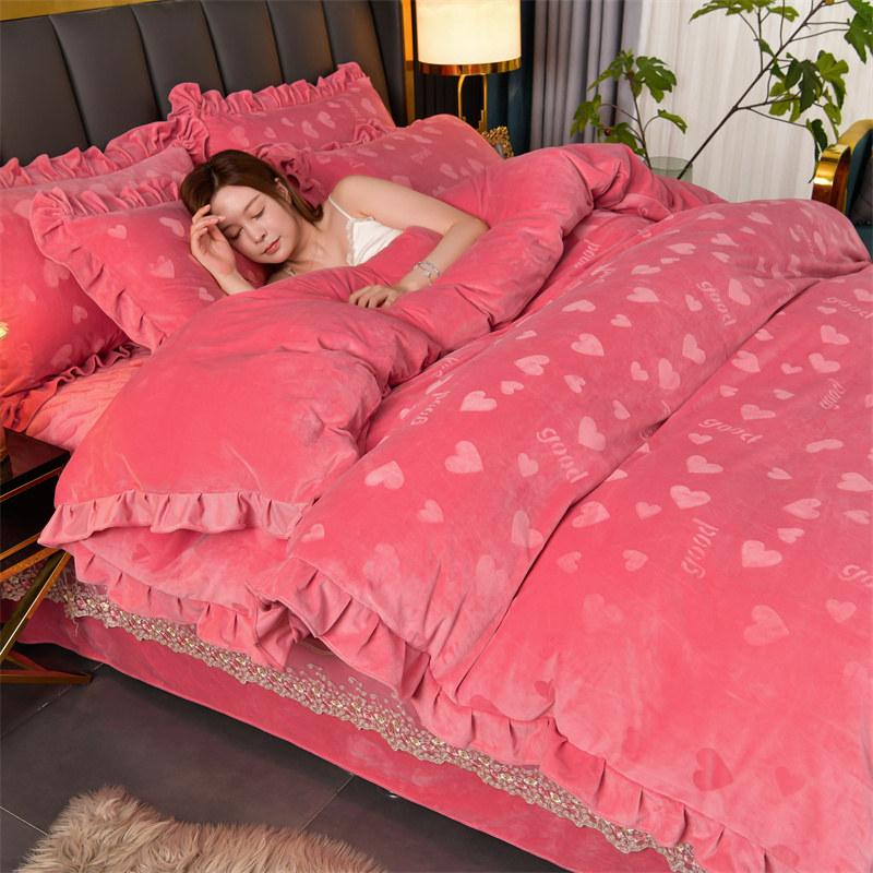 Тисненый бархатный стеганый кружевной комплект постельного белья King пододеяльник 220x240 комплект двуспального постельного белья с узором в виде сердца 4 шт. Queen 2 подушки Shams