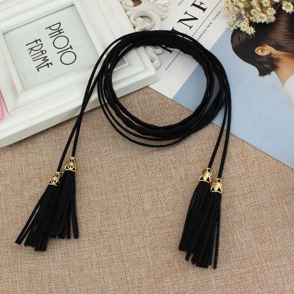 Solid Color Braided Tassel Belt Waist Rope Women Waist Chain Fashion Hollow Belt