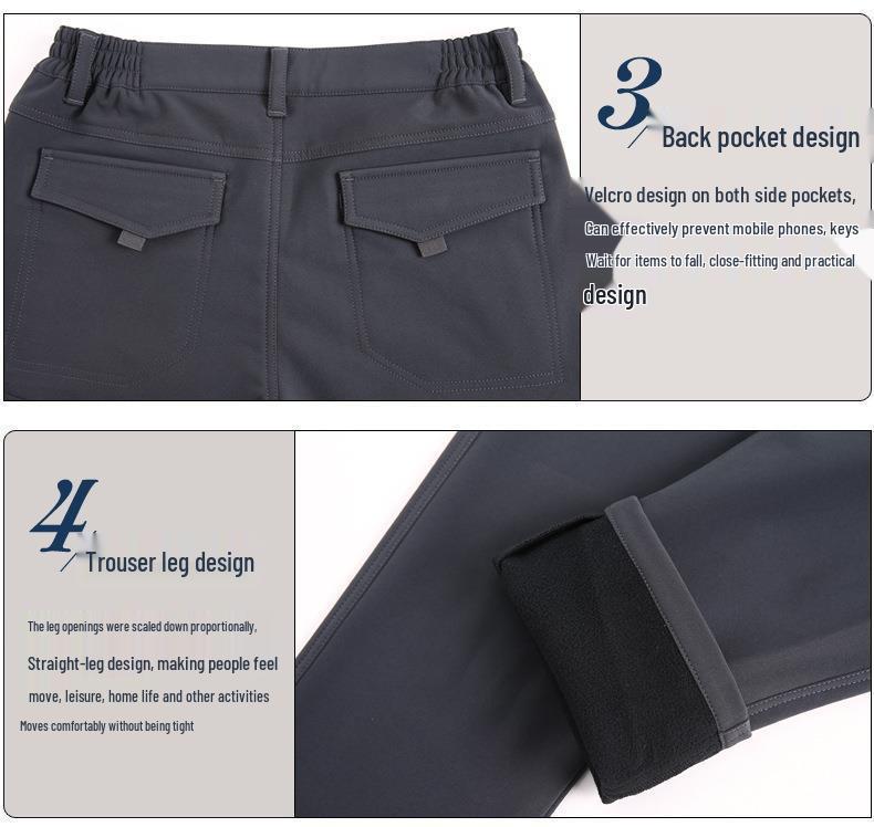 Мужские быстросохнущие брюки для активного отдыха и пеших прогулок - Осень/Зима, с плюшевой подкладкой, многокарманные, свободного кроя, большого размера.