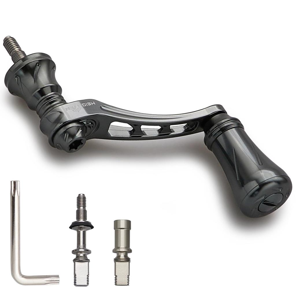 HEIGHTEN Adjustable Reel Handle with 19mm Aluminum Compatible with Shimano and Daiwa Arch Series Spinning Reels Gray 45-50mm Knob, (Dark