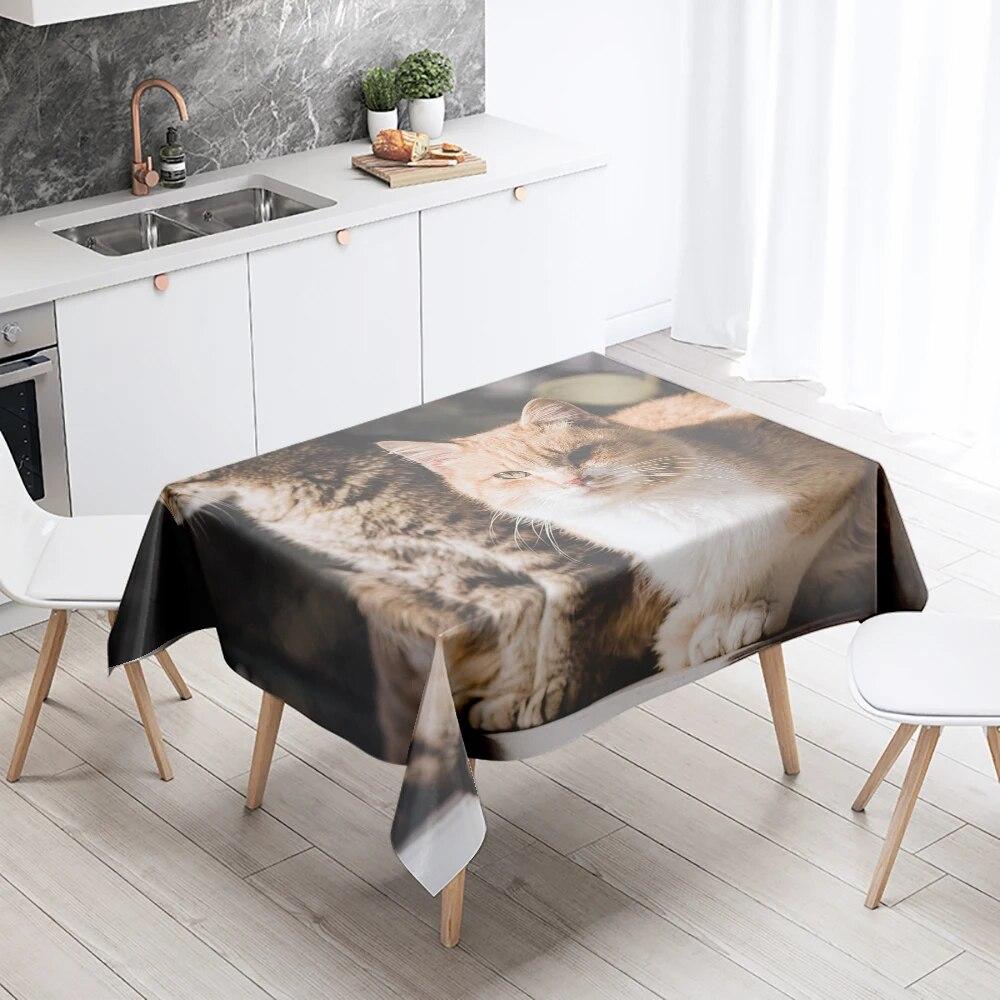 Скатерть с изображением кота, милая кошка, животное, противообрастающая водонепроницаемая прямоугольная кухонная скатерть, украшение для дома