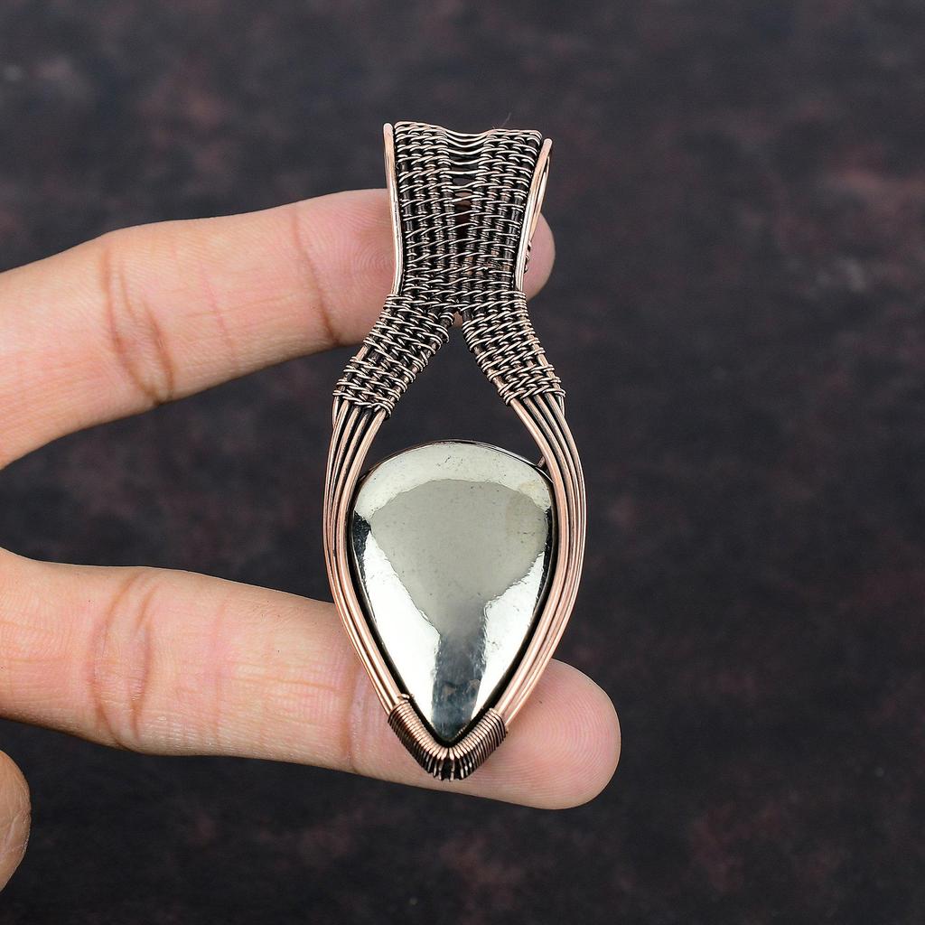 Подвеска Apache Pyrite, подвеска из медной проволоки, подвеска ручной работы, ювелирное изделие с проволочной обмоткой, подвеска из драгоценного камня, пирит, медное ювелирное изделие, подарок на годовщину