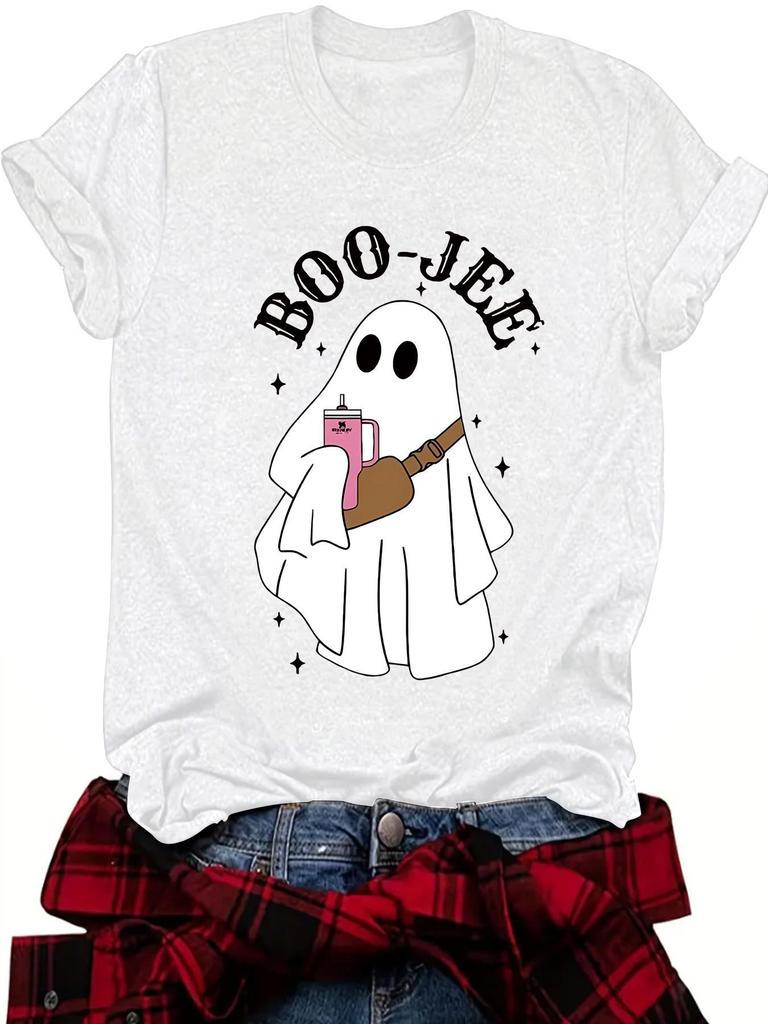 Women's Summer Ghost Pattern Short Sleeve Halloween T-Shirt