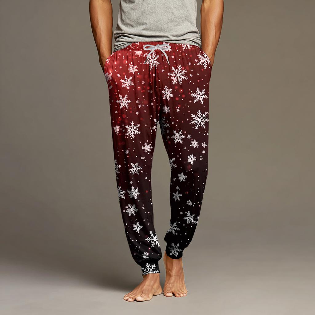 Мужские повседневные брюки с карманами на кулиске и манжетами, домашние брюки для сна