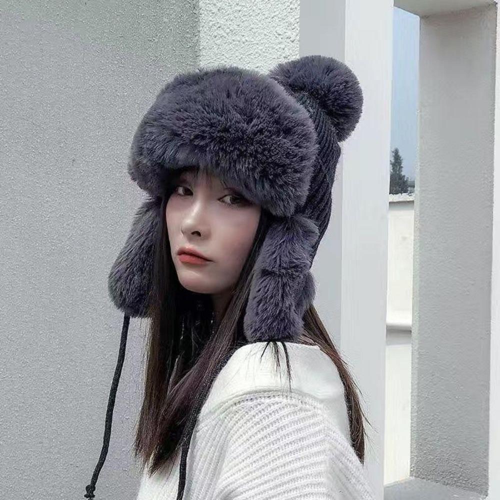 Шапка Женская зимняя вязаная шапка, защищающая от холода Зимняя велосипедная защитная шапка для ушей Утолщенная конструкция Ветрозащитная, теплая и удобная