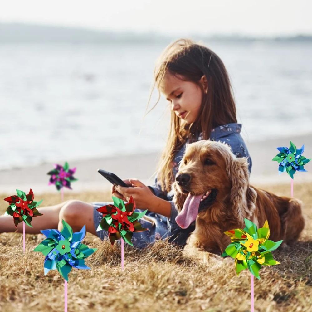 Plastic Windmill Colorful Garden Pinwheels Bird-Scaring Wind Spinner Children