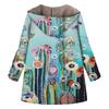 Women's Casual Large Print Zipper Plush Hooded Long Sleeve Coat With Pockets Winter