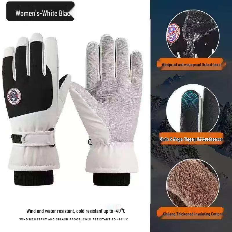 Ветрозащитные водонепроницаемые горнолыжные перчатки для зимней езды на велосипеде, теплые и морозостойкие, с функцией сенсорного экрана и толстой бархатной подкладкой.