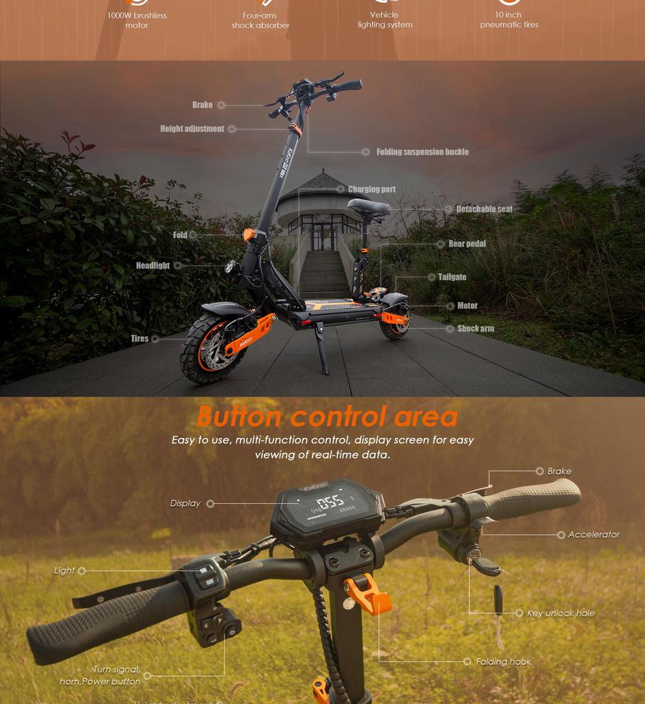 Электросамокат Складной Kukirin G2 Max 1200W Мотор Электросамокат Для Взрослого Максимальная Скорость 55КМ/ч 48В 20.8Ач Запас Хода 70Км Нагрузка 120кг