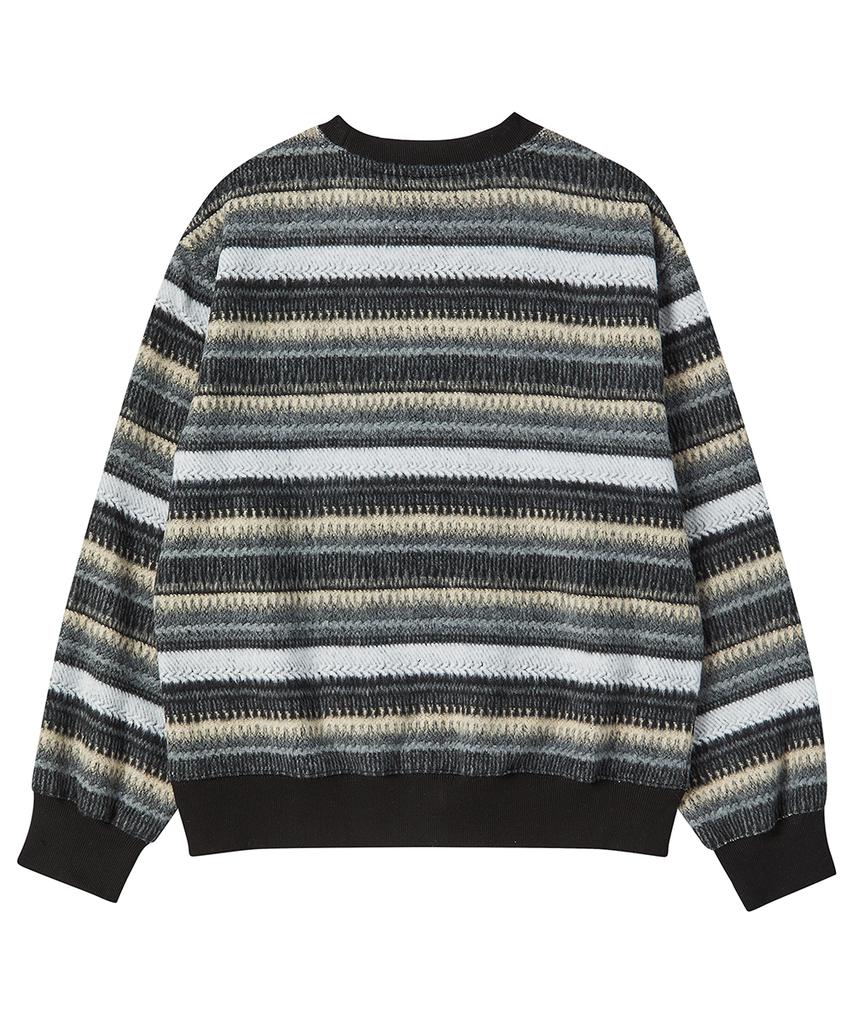 COQUET [ Lesser Panda ] Knit Stripe Sweatshirt [Over-Fit] Charcoal