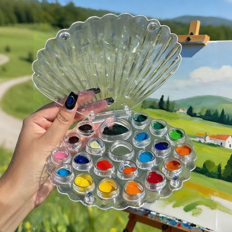 Creative Shell Clamshell Color Palette Box Art Supplies Portable Outdoor Sketching Water Color Painting Paint Subpackage Box