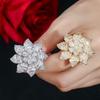 CMM Jewelry Designer Big Flower Yellow Gold Color Luxury Cubic Zirconia Engagement Wedding Rings Jewellery for Women