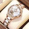 OLEVS механические наручные часы с автоматическим заводом керамические розовые золотые кристаллы водонепроницаемые нержавеющая сталь белые часы белые женские женские