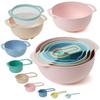 10 Pcs Plastic Mixing Bowls Set with Measuring Spoon Colorful Serving Bowls for Kitchen Ideal for Baking Prepping Nesting Bowls