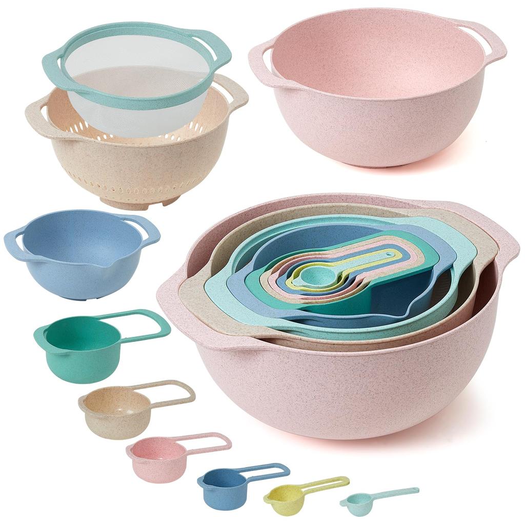 10 Pcs Plastic Mixing Bowls Set with Measuring Spoon Colorful Serving Bowls for Kitchen Ideal for Baking Prepping Nesting Bowls