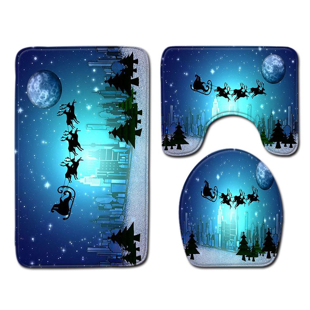 Рождественский коврик для ванной, туалетный трехпредметный набор