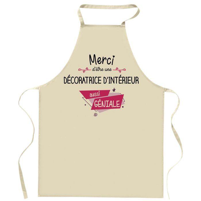 Tablier de cuisine - Décoratrice d'intérieur Merci Géniale - Impression bretonne - Coton épais résistant - Lavable 40°C