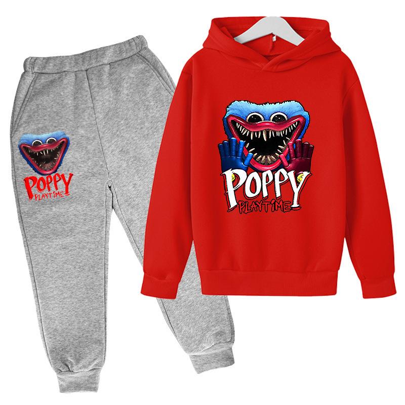 Осенне-зимние худи с принтом персонажа Poppy Playtime Huggy Wuggy и комплекты спортивных штанов, повседневные теплые спортивные комплекты с длинными рукавами для мальчиков