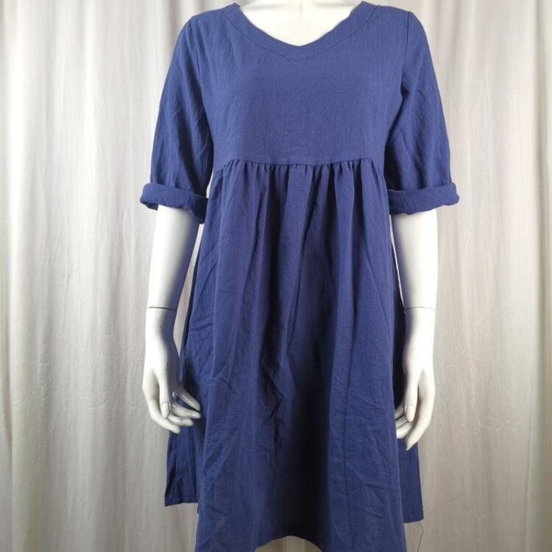 GMXIA Летнее платье средней длины с рукавами 3/4 и V-образным вырезом