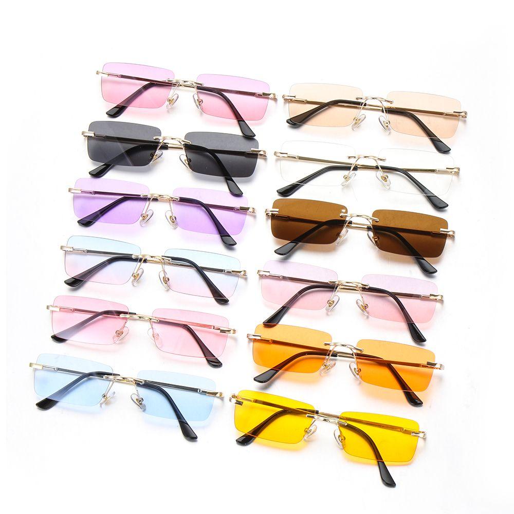 UV400 Eyeglasses Retro Rectangle Rimless Sun Glasses Women Vintage Sunglasses Gradient Glasses