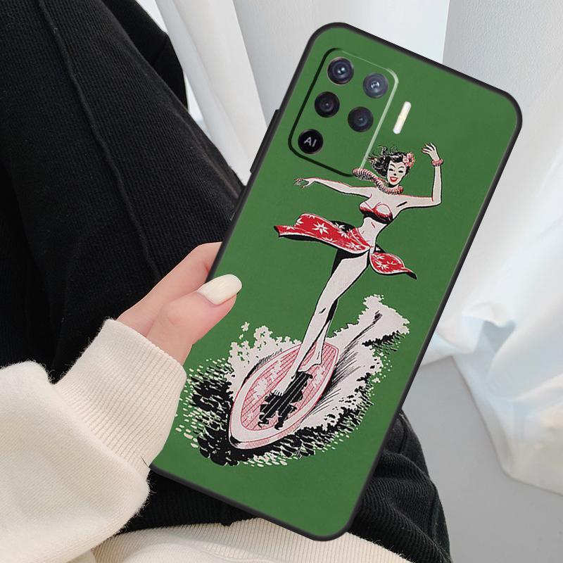 HAWAII BEACH SURF GIRL SURFING ART Case For Oppo A40 A60 A80 A5 Pro A15 A16 A17 A57 A77 A94 A74 A54 A76 A96 A18 A38 A58 A78 A98