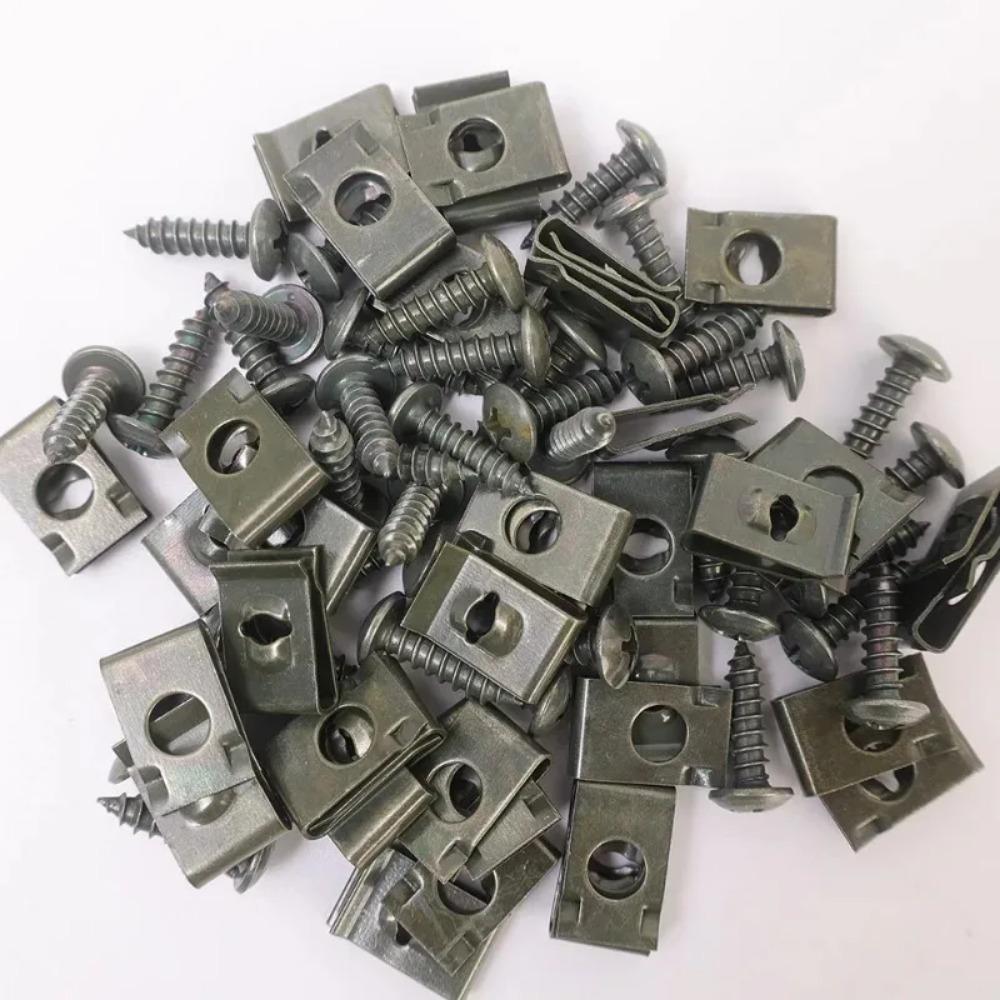 150Pcs Car Metal Screw Fastener U-Type Clips Anti-rust Clamp Fastener Bumper Fender Trim Panel Fastener Board Clip Accessories