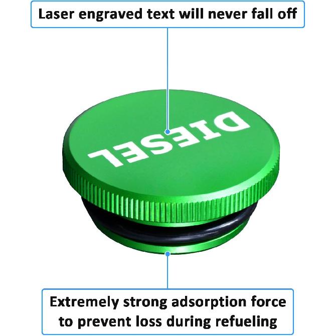 WeiSen Diesel Fuel Cap Magnetic Ram Diesel Billet Aluminum Fuel Cap Compatible With Dodge Ram 1500 2500 3500 2013-2018 (Includes 2 O-Rings)