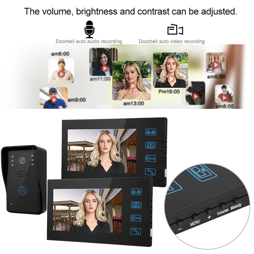 7in Video Intercom 2 Monitors Touch Doorphone Night Vision Access Doorbell System