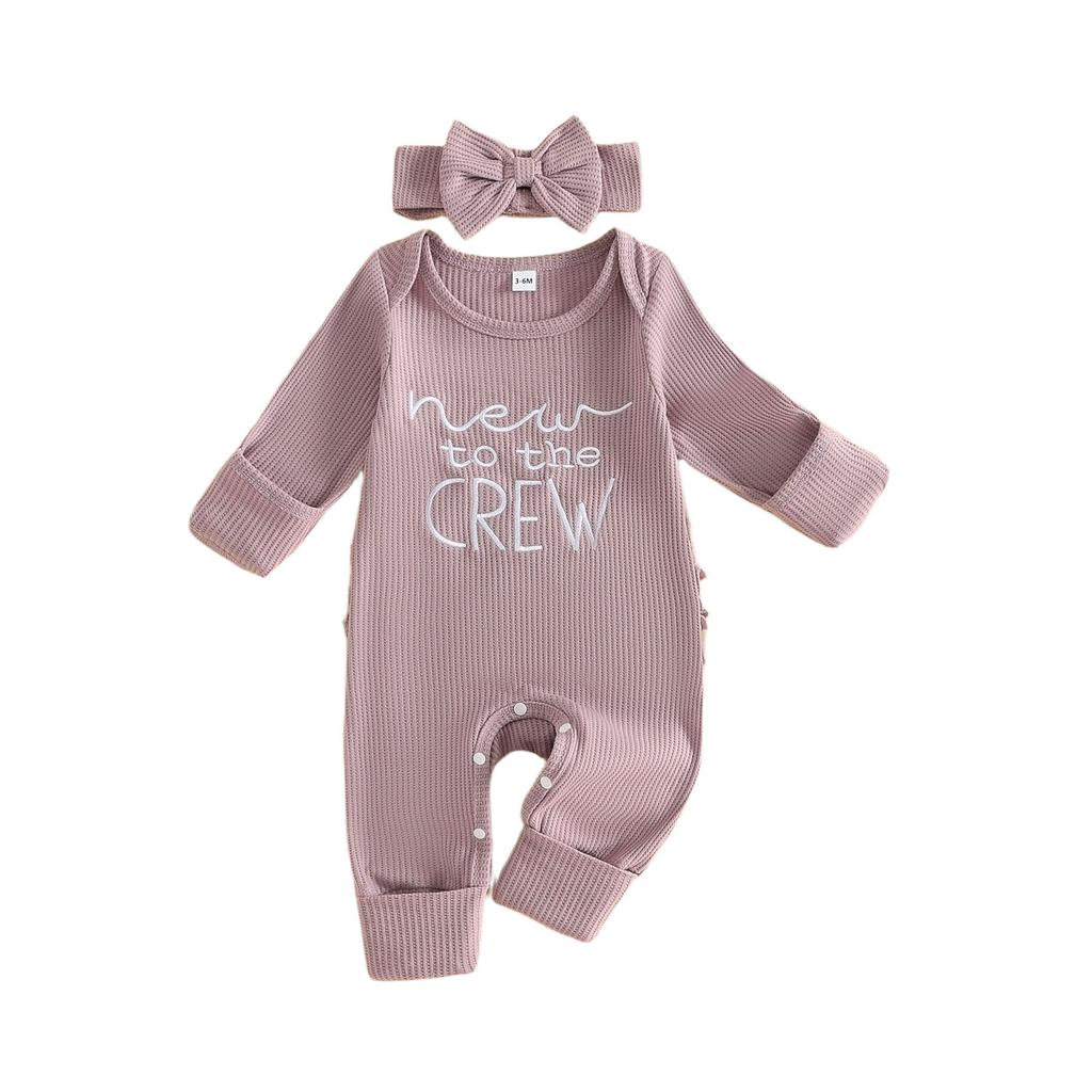 Citgeett Autumn Infant Baby Girl Outfit Waffle Knit Long Sleeve Romper Headband Fall Clothes Set
