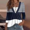 Women's Fashion Casual Long Sleeve Shirt Geometry Printed Button V Neck Up Tops