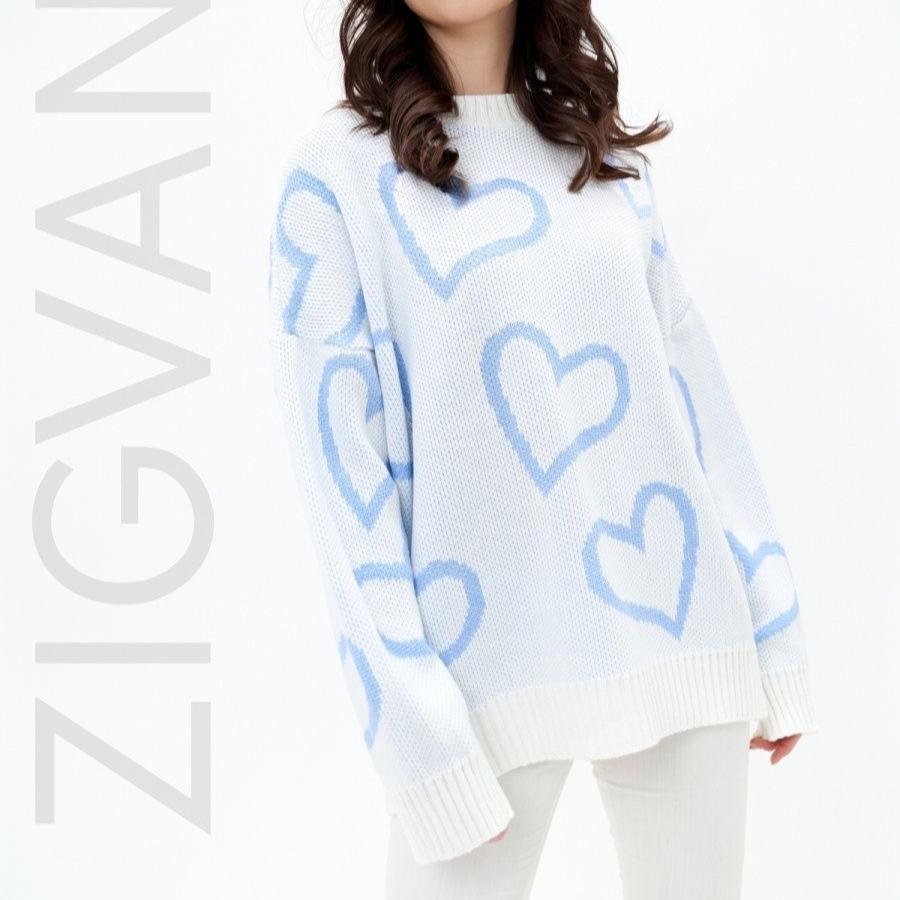 Вязаный свитер женский осень зима круглый вырез Love Color Collision свободный милый женский пуловер вязаные джемперы трикотажные изделия топы