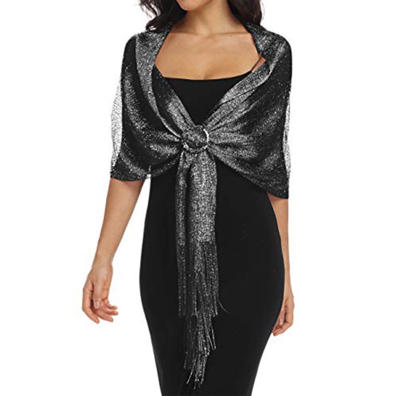 Fashion Bright Sunscreen Shawl Hijab Gold Silver Shiny Scarves For Women Lace Tassel Party Evening Dress Scarf
