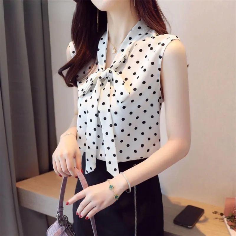 Женские летние блузки, модные новые повседневные женские топы, женская рубашка с принтом в горошек 2022, сорочка femme blusas, топ без рукавов