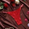 Cinoon Ladies Ice Silk Sexy Thong Shiny Patchwork Lace Trim Briefs Lowrise Comfort Buttlifting Underpant